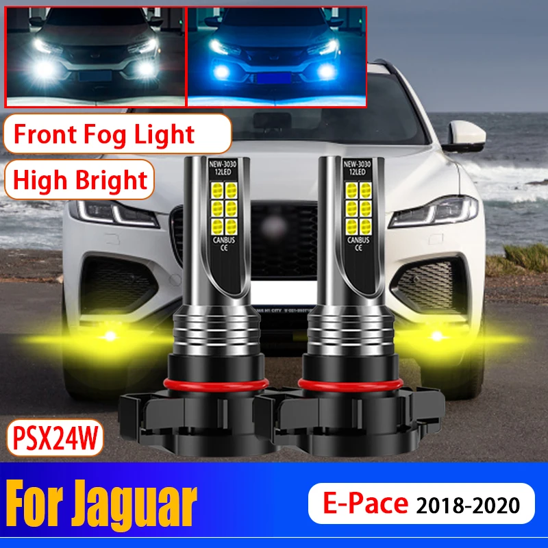 

2Pcs Car PSX24W LED Headlight Front Fog Lights Signal Bulbs H16EU 2504 Lamps DC12V White Golden For Jaguar E-Pace 2018 2019 2020