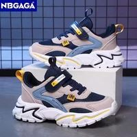 Chaussures de sport en cuir pour enfants, baskets respirantes pour enfants, chaussures de marche décontractées, chaussures de course en plein air pour garçons, maille confortable, mode 1
