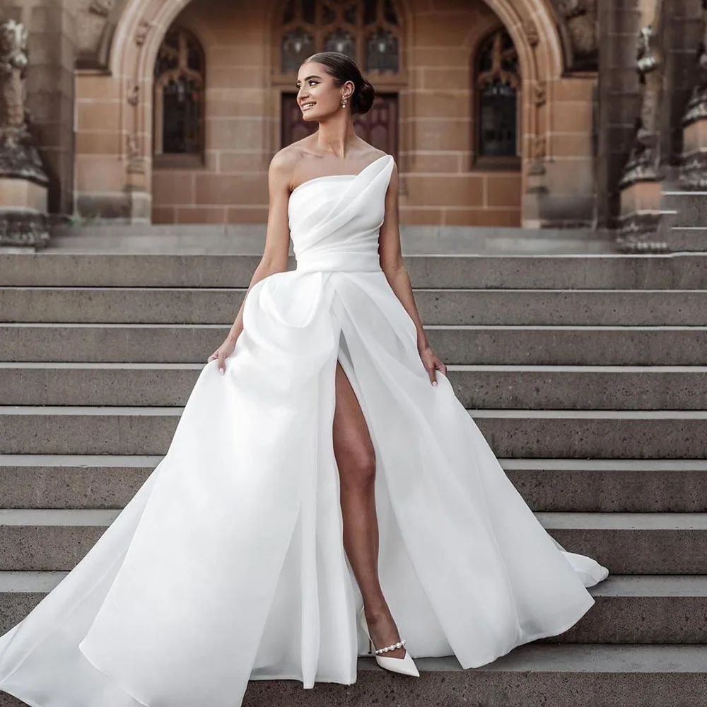 

One Shoulder Organza Wedding Dresses A Line Elegant Bride Dress Wedding Gowns Buttons Customize To measures Robe De Mariee 2023