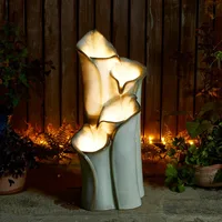 31.25 "H4 Layer Waterfall Fountain with LED Lights and Water Pump, Garden Backyard, Ceramic Floor Lotus Leaf Texture Fountain 1