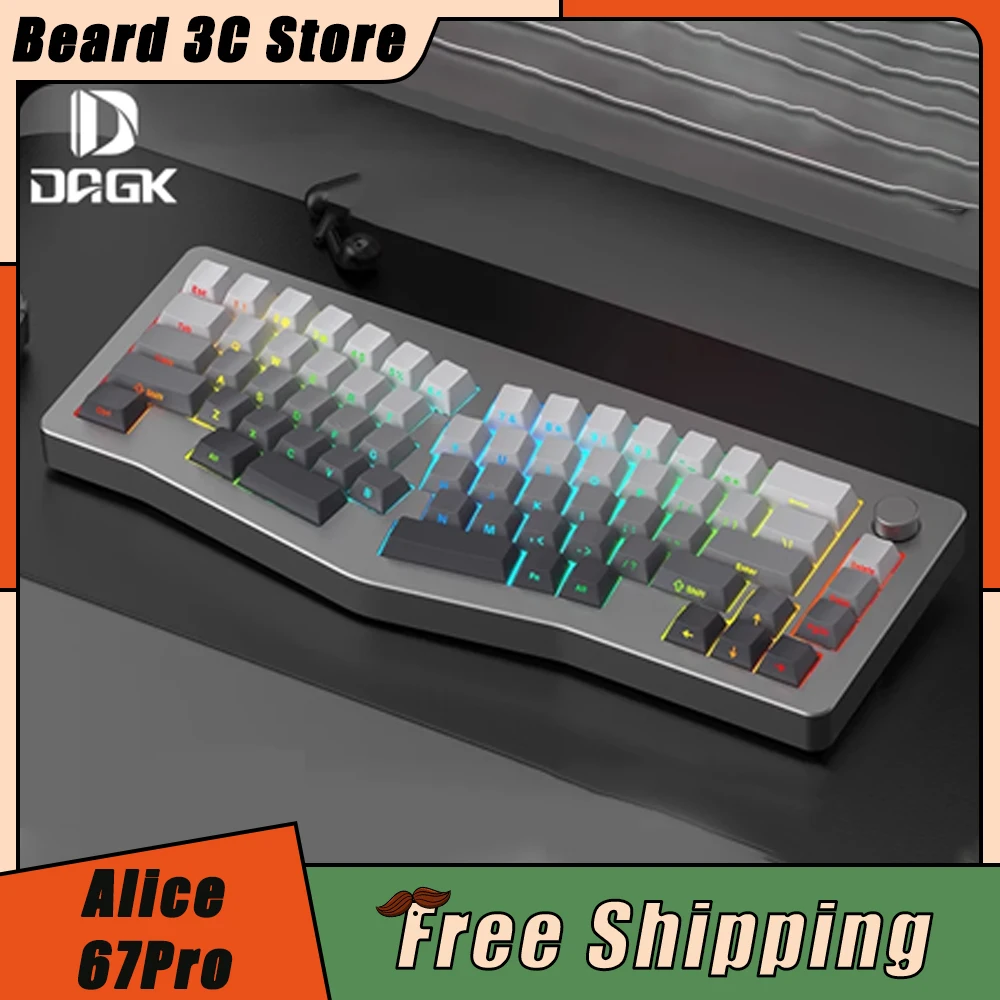

Клавиатура DAGK Alice 67Pro Механическая из алюминиевого сплава, многофункциональная беспроводная игровая клавиатура RGB с тремя режимами, для ПК, подарок для геймеров