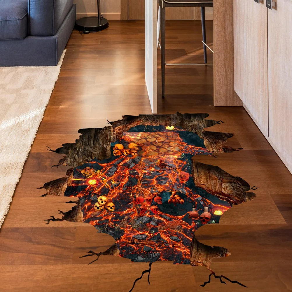 Halloween Floor Stickers Thrilling DIY Bat Moon 3d Ghost Self Adhesive Removable Wallpaper Horror Atmosphere Decoration