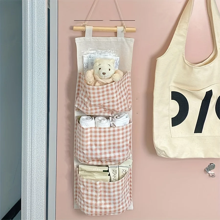 Pink Canvas Wall-Mounted Storage Bag Rack 3