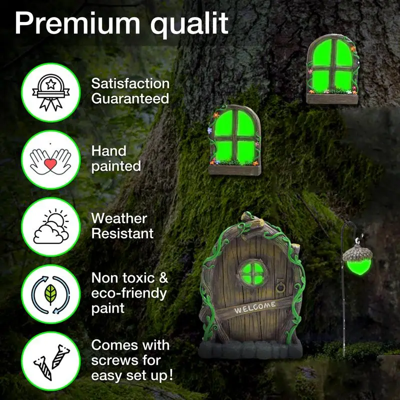 

Fairy Door And Windows For Trees Ornament Glow In The Dark Luminous Outdoor Decoration For Kids Room Miniature Garden Home Yard
