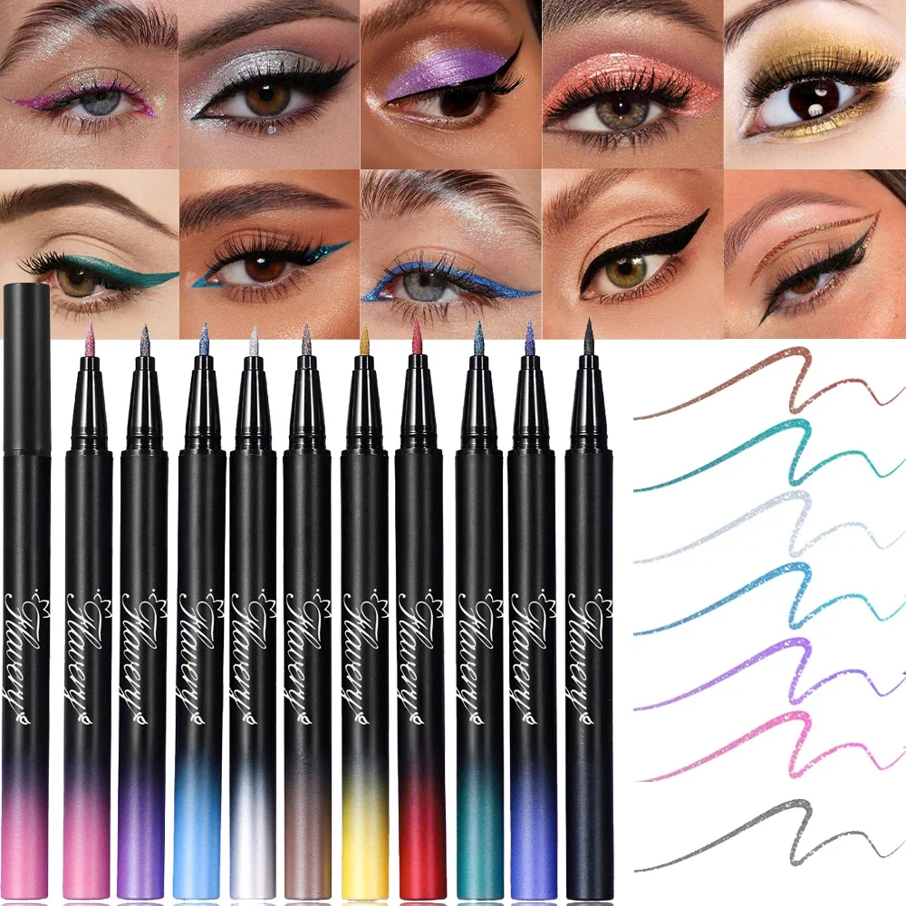 Perlmuttfarbener, rauchschwarzer, violetter Eyeliner-Stift mit Glitzer-Metallic-Schimmer, wasserfest, wischfest, perfekt für Rave-Partys_voghion.com