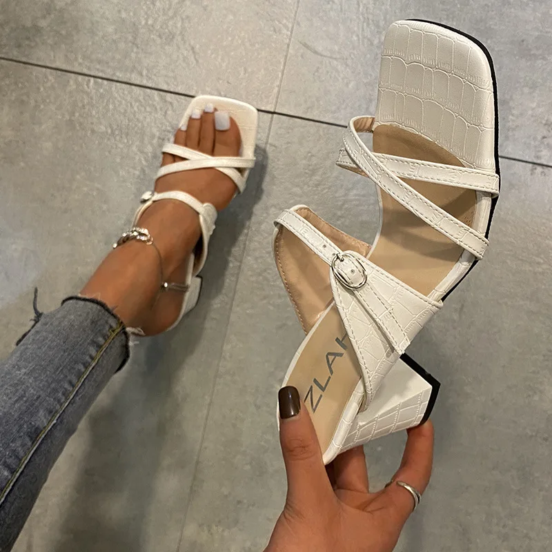 

Low High-Heeled Shoes Lady Womens Slippers Outdoor Pantofle Big Size Square heel Slides 2024 Block Rome Spring PVC Scandals Fabr