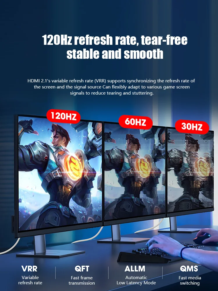 Ultra High-Speed HDMI 2.1 Cable - 8K 60Hz, 4K 240Hz, 48Gbps, eARC, HDCP2.3, HDR10+ Support