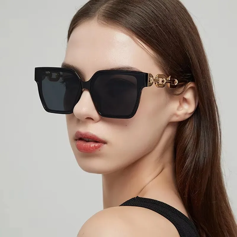 1/2/3pcs Large Square Frame Gold Chain Sunglasses Women's Sunglasses Elegant High-grade Uv Protection Shading Car Glasses