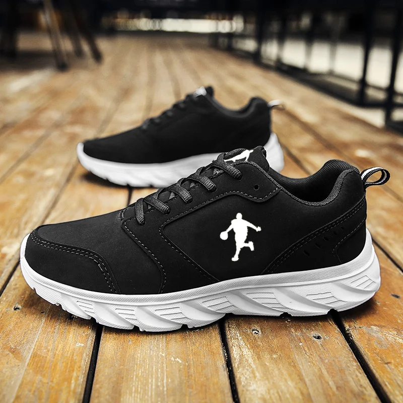 

Autumn Winter Black Men's Leather Sneakers Outdoor Gym Sport Shoes Light Men Running Shoes Comfortable Athletic Walking Footwear