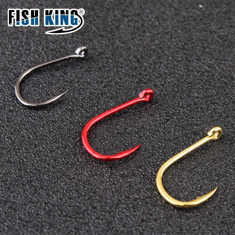FISH KING 골드 낚시 후크, 고탄소강 1 -12  가시 후크, 잉어 낚시 태클용 링 아이 레드 낚시 후크, 50-100 개