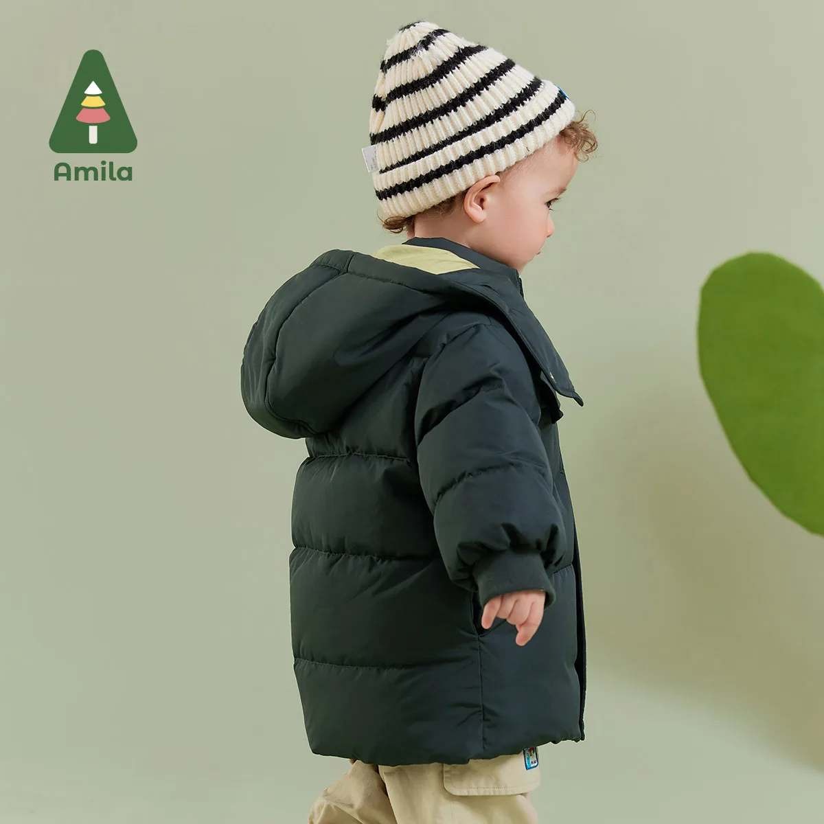 Amila Baby Boy Down Jacket Winter New Multicolour Hooded Fleecing Soft Color Blocking Warm Baby Clothing