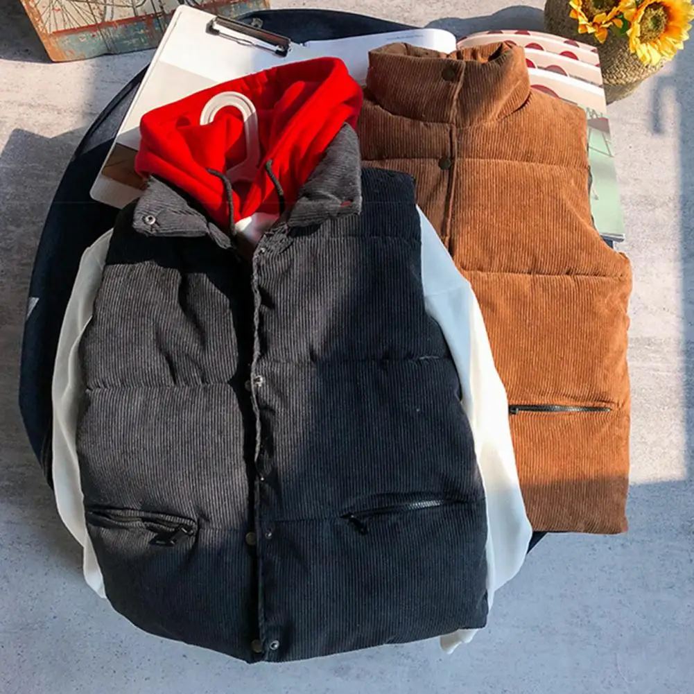 

Stylish Men Vest Coat Thickened Male Vest Single-breasted Loose Buttons Sleeveless Jacket Keep Warm