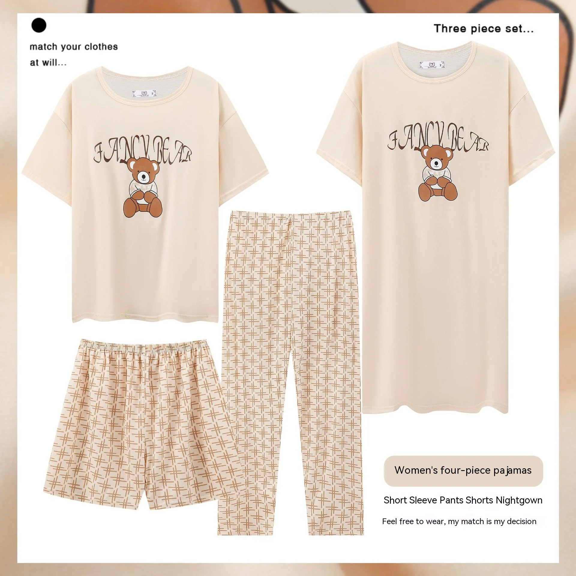 Cotton Pajama Set Breastfeeding Nightgown Maternity Nightgown Set Pregnant Women Dress Women&rsquo;s Pajamas Homewear Four-Piece Maternity Pajamas Breastfeeding Homewear Monthly Clothing Women&rsquo;s Nightgown Set