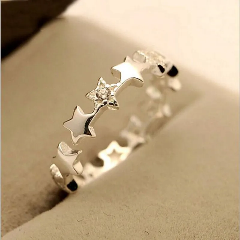 925 Sterling Silver Rings Stars Crystal Opening