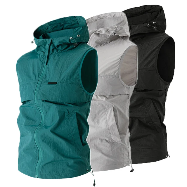 Gilet à capuche de Protection UV pour hommes et femmes, vêtements de course tendance, Protection solaire, veste sans manches 1