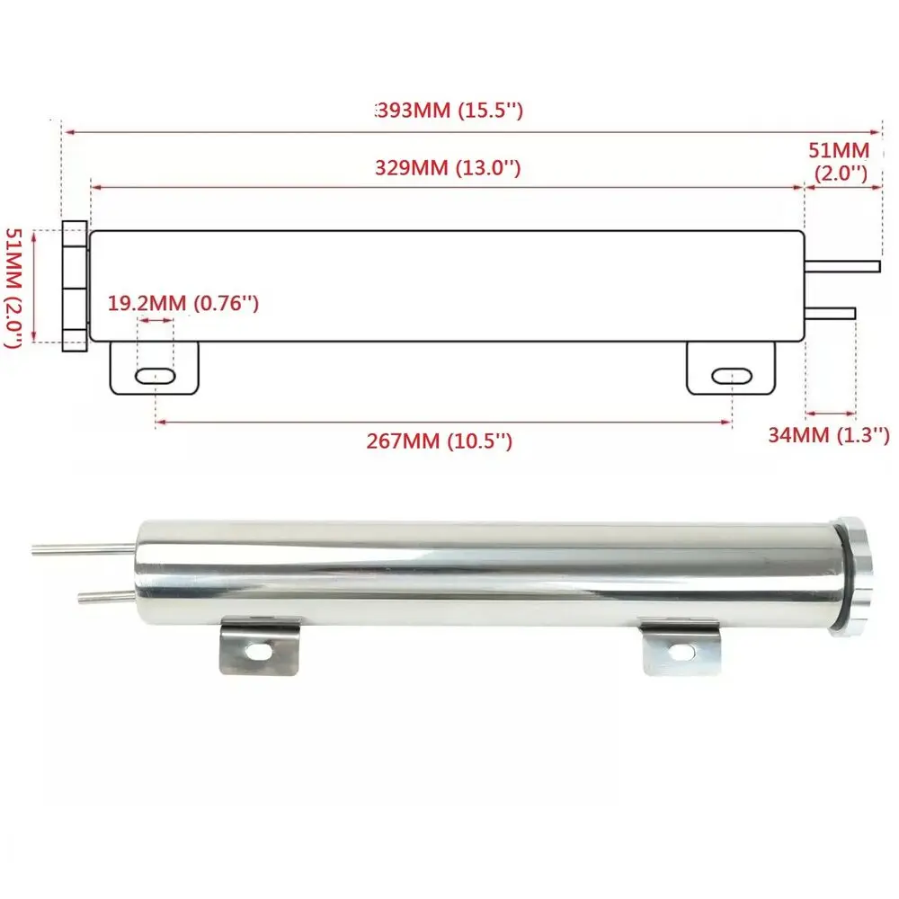 

Car Modification Radiator Cooling Accessories 2"x13" Polished Stainless Steel Radiator Coolant Overflow Catch Puke Tank 20OZ