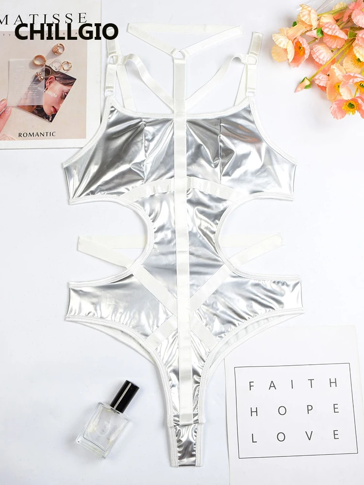 

Женское сексуальное боди CHILLGIO из искусственной кожи, модное однотонное Эротическое чувственное слитное комбинированное боди, облегающие Комбинезоны из искусственной кожи на бретельках