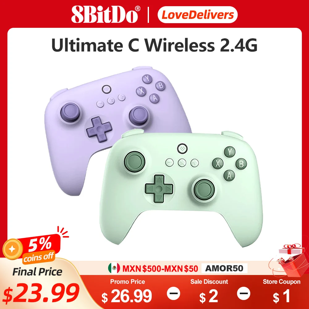 8Bitdo Ultimate C Controller Di Gioco Wireless 2.4G Per Pc, Windows 10, 11, Steam Pc, Raspberry Pi, Android