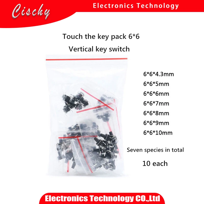 

There are 7 kinds of vertical key packs 6*6*4.3/5/6/7/8/9/10/ in touch switch, with 10 each