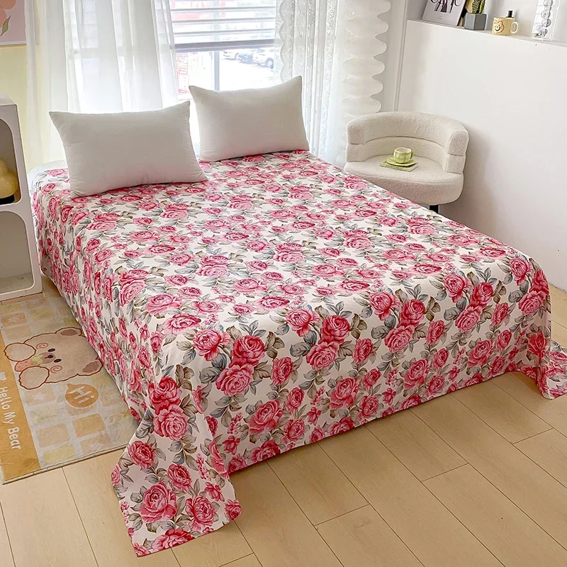 Red Flower Printed Flat Bed Sheets for Double Bed Single/Queen/King Reactive Printed Top Sheets for Beds sabanas cama 150x200 2