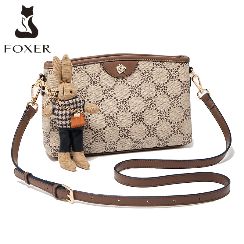 

FOXER Brand New Women Monogram Printing PVC Shoulder Bag Female Fashion PU Leather Soft Messenger Bag Lady Zipper Crossbody Bags