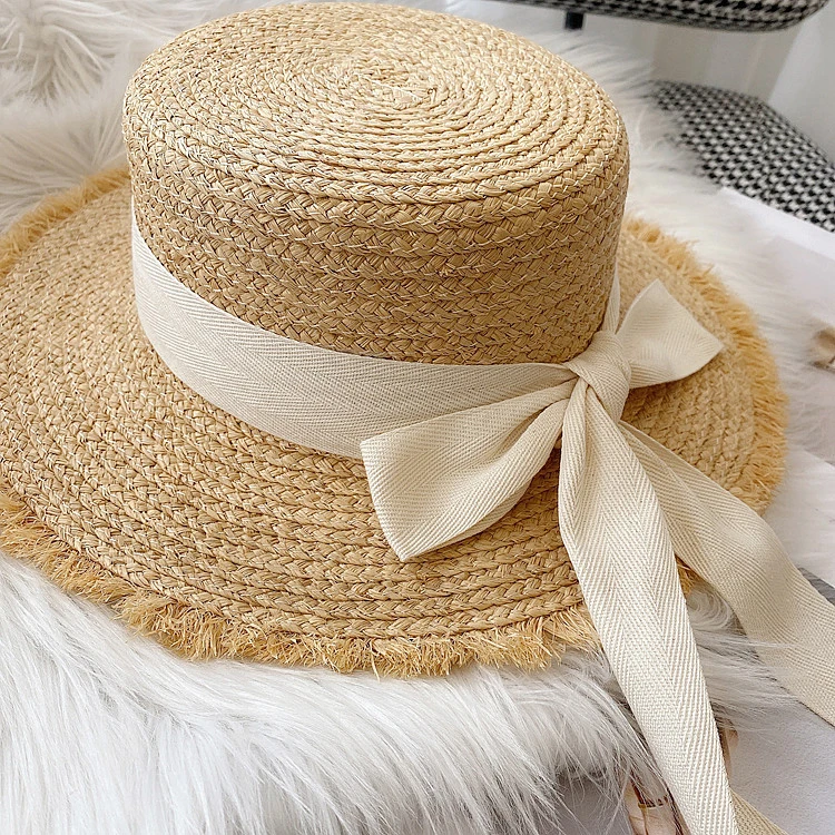 Korea Natural Raffia Wide Birm Sun Hat Daily Casual Falt