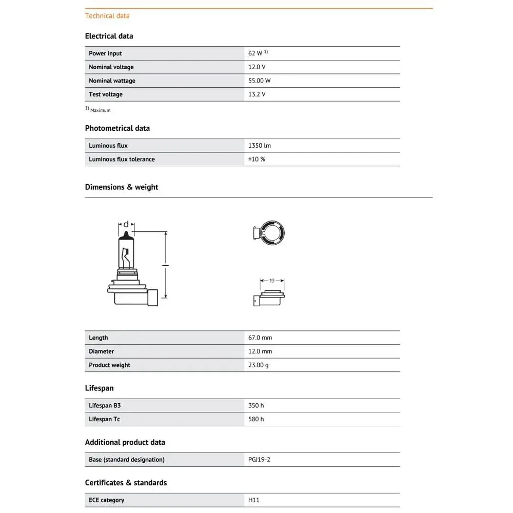 OSRAM Original H11 12V 55W 64211 PGJ19-2 Original Line Car Halogen Headlight Auto Bulb 3200K Standard Lamp OEM Made In Germany 5