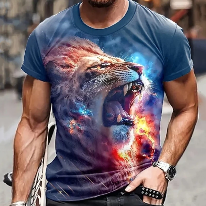 

3d Animal Print T-Shirt For Men Fashion Men's T-Shirt Wolf Print Short Sleeve Tops Oversized Tee Shirt Summer Quick Dry Pullover