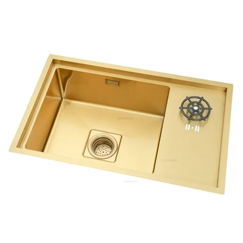 Luxury Golden Kitchen Sinks Kitchen Accessories Dish Drainer Stainless Steel Single-slot Bar Table Cup Washer Sink z