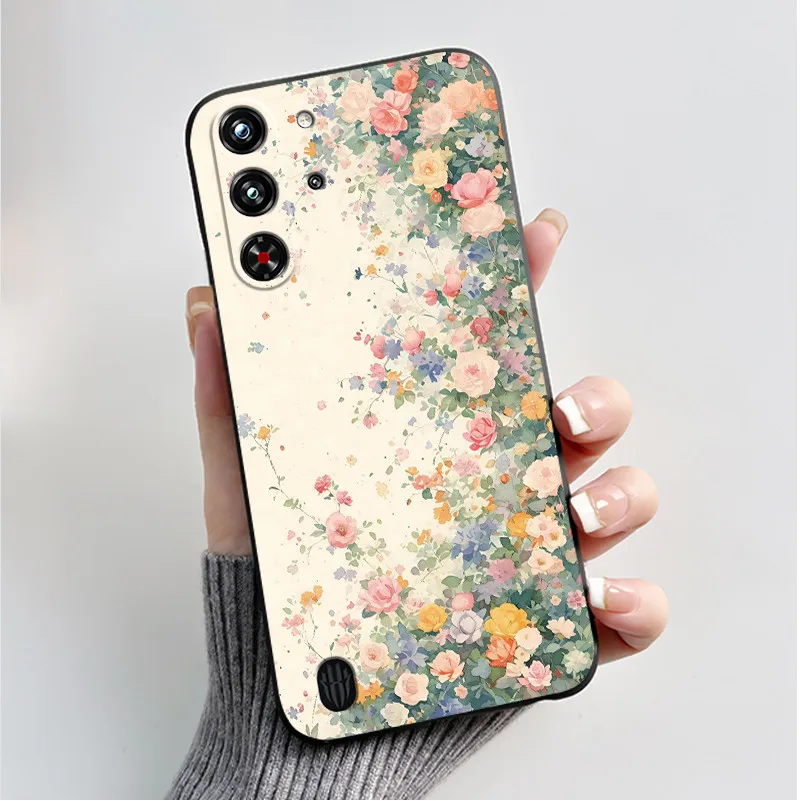 Soft Silicone Black Shell with Cute Flower Design - Protective Case