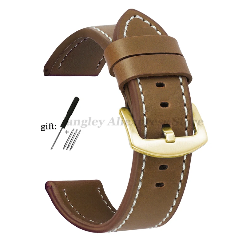 Vintage Leather Watch Band Strap with Stainless Steel Buckle - Unisex Sports Accessory