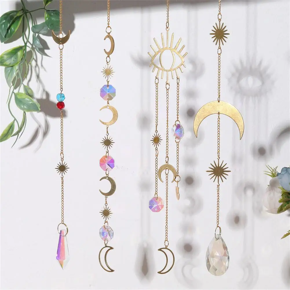 Sun Catcher Faux Crystal Hanging Ornament Eye-catching Moon Star Chandelier Pendant Creative Shape