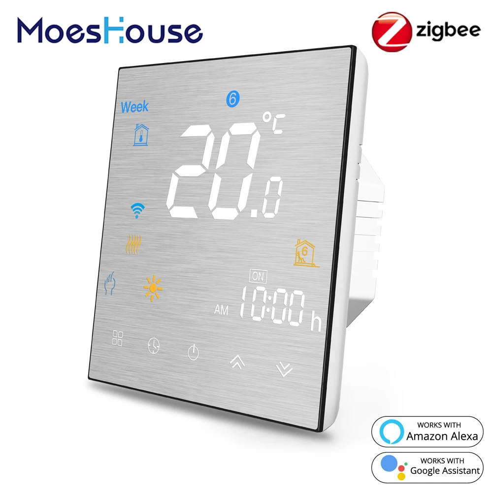 MoesHouse Tuya ZigBee Smart Thermostat Water/Electric floor Heating Water/Gas Boiler Brushed Panel 2MQTT Alexa Google Smart Life