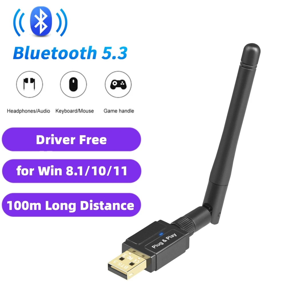 Wireless Adapter 100M Long Range Audio USB Receiver Transmitter 3Mbps Bluetooth 5.3 Dongle for Windows 7/win8.1/win10/11 bluetooth adapter bluetooth audio receiver bluetooth transceiver adapter audio adapter wireless usb adapter