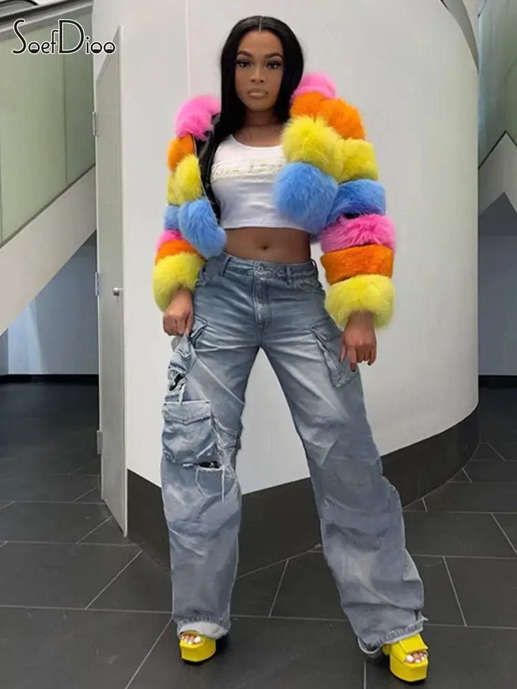 

Soefdioo Multiple Pockets Denim Cargo Pants Women Fashion High Waisted Wide Leg Straight Jeans Trousers 2024 Safari Streetwear