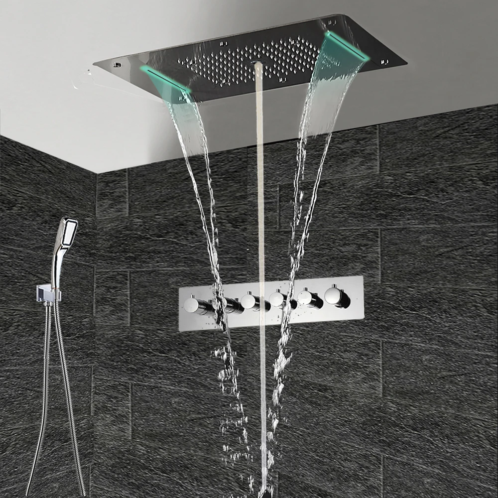 Large Flow Thermostatic Concealed Shower Mixer Led Ceiling Shower Head