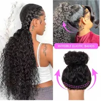 Perruque frontale 360 HD à ondulations naturelles, 13x6, en cheveux humains brésiliens bouclés profonds, perruque frontale en dentelle 13x4, 34 pouces 4