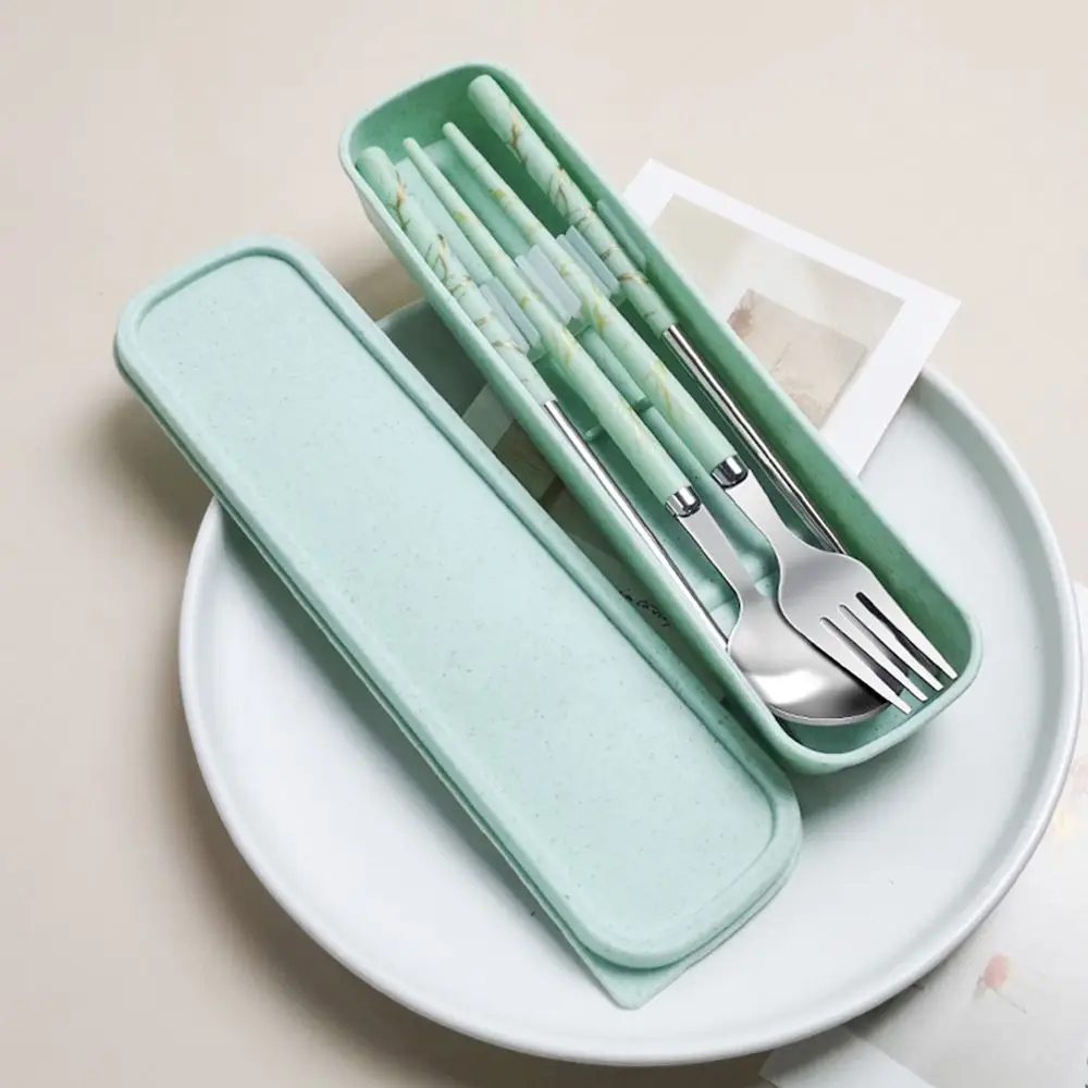 Description Picture 6 of item3Pcs/Set Portable Cutlery Set With Box Spoon Fork Chopsticks Set Stainless Steel Lunch Tableware Dinnerware Kitchen Accessories
