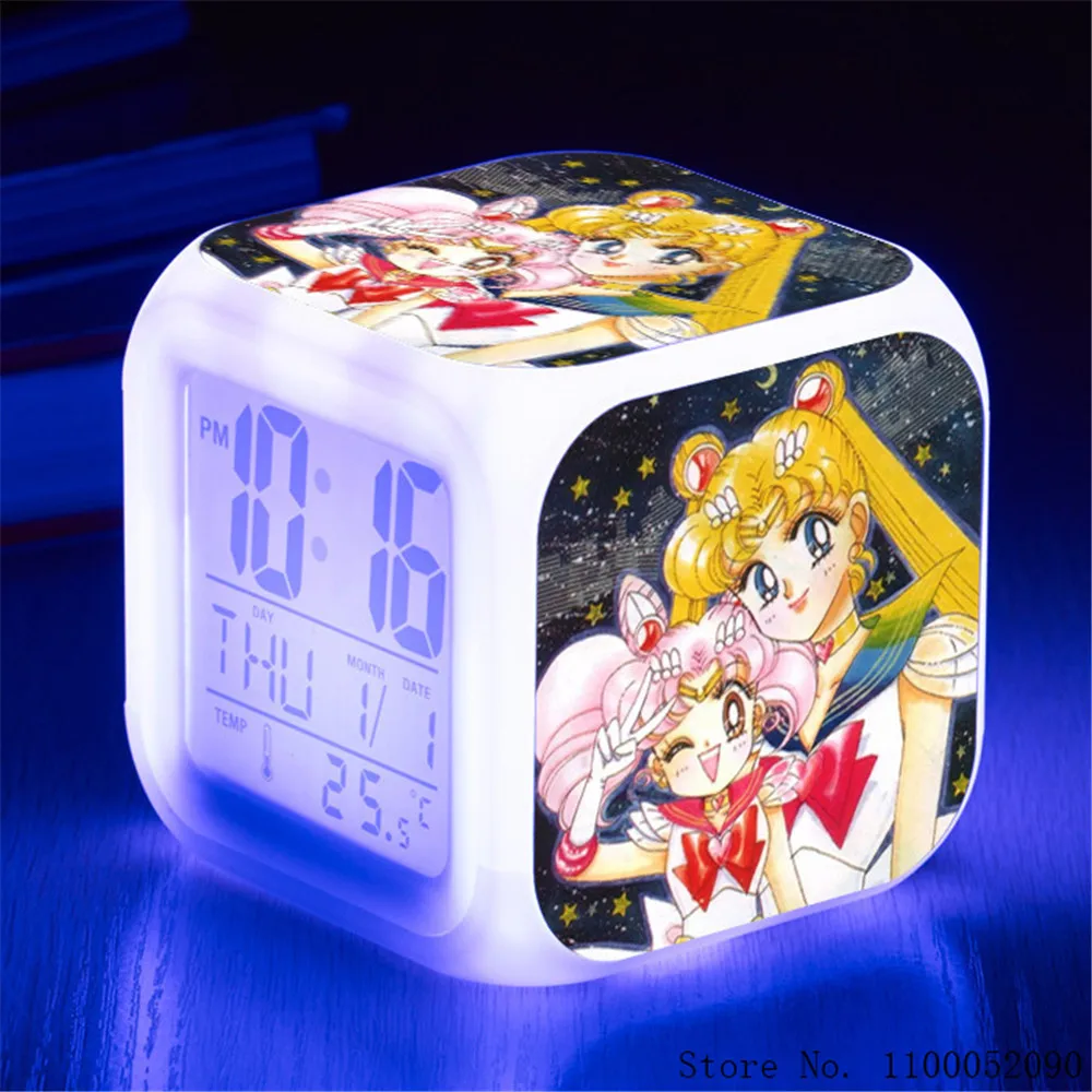 Alarm Clock Anime Sailor moon Seven Color Change Glowing Digital Clock 