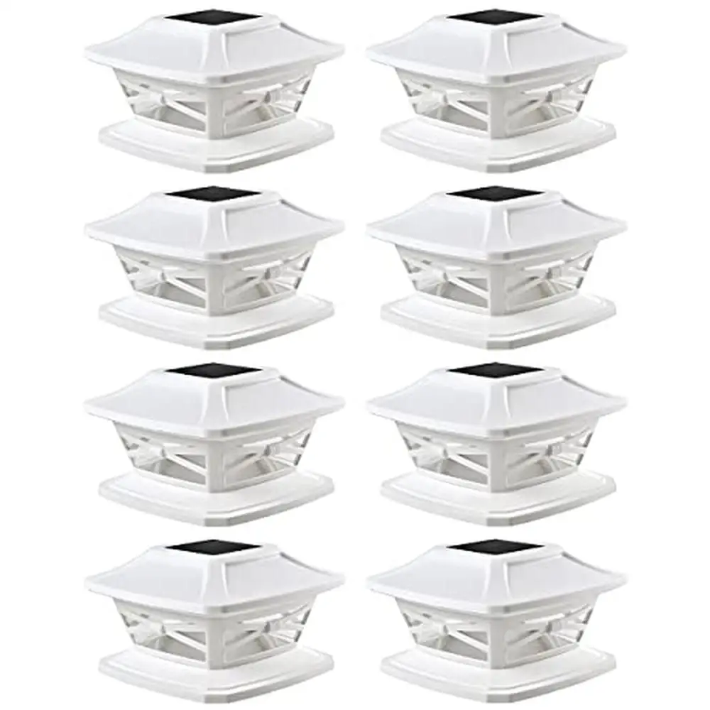 Solar LED Post Cap Lights 8 Pack 4x4 5x5 6x6 Wooden Posts Bright Warm White Light Cordless & Waterproof Includes Different Bases