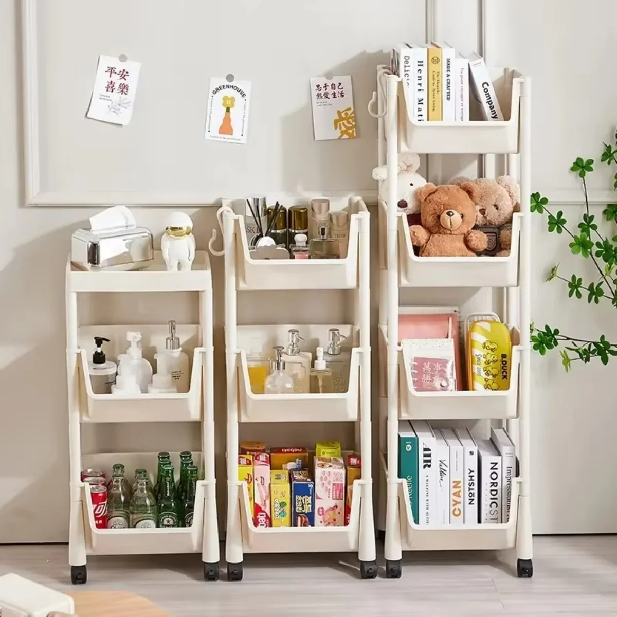 Mobile Storage Rack Trolley Bookshelf Multi-layer Plastics Organizer Utility Storage Cart for Kitchen Bathroom