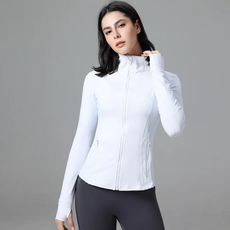 Yoga Nylon Stretch Track Jacket Gym Fitness Sport Top High Elasticity Long Sleeves Zipper Motorcycle Jacket Coat Sportswear