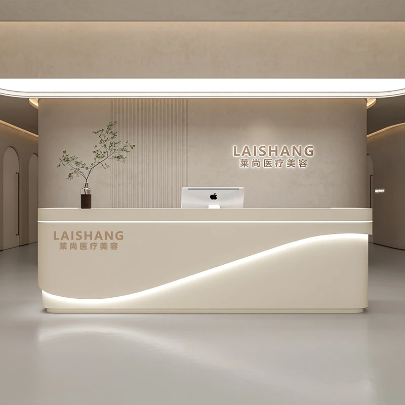 

Modern Luxury Reception Desk Front Mobile Cabinet Counter Wooden Reception Desk Information Comptoir Caisse Luxury Furniture