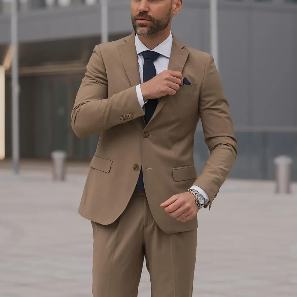 Men's Suits Blazer Terno Hombre Groom Coffee Single Breasted Notched Lapel Fashion Regular Length Two Piece Jacket Pants Slim