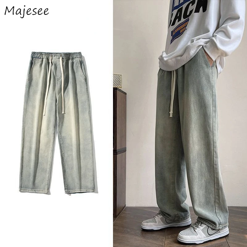 

Baggy Jeans Men American Retro Washed Loose Cool All-match High Street Fashion Wide Leg Trousers Personality Breathable Summer