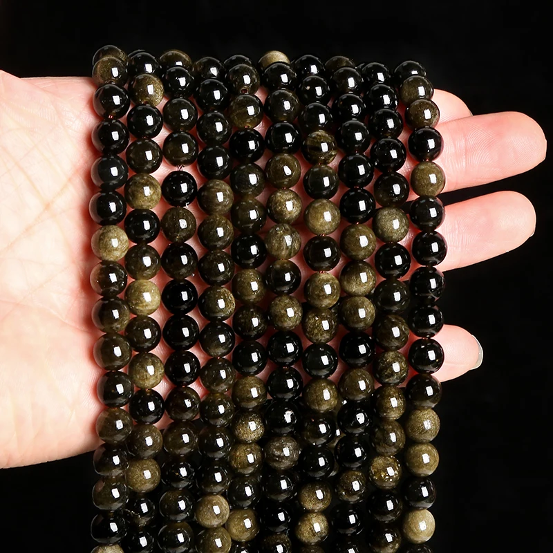 Natural Stone Golden Obsidian Bead Irisation Round Loose Spacer 4 6 8 10 12mm For Jewelry Making Diy Bracelet Necklace Accessory 6