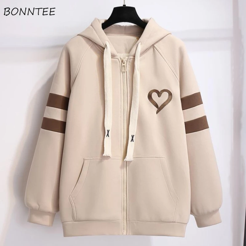 

Winter Hoodies for Women Y2k Sporty Baggy Hooded Zip-up Outwear Warm Plus Velvet Casual Students Retro Unisex All-match Daily
