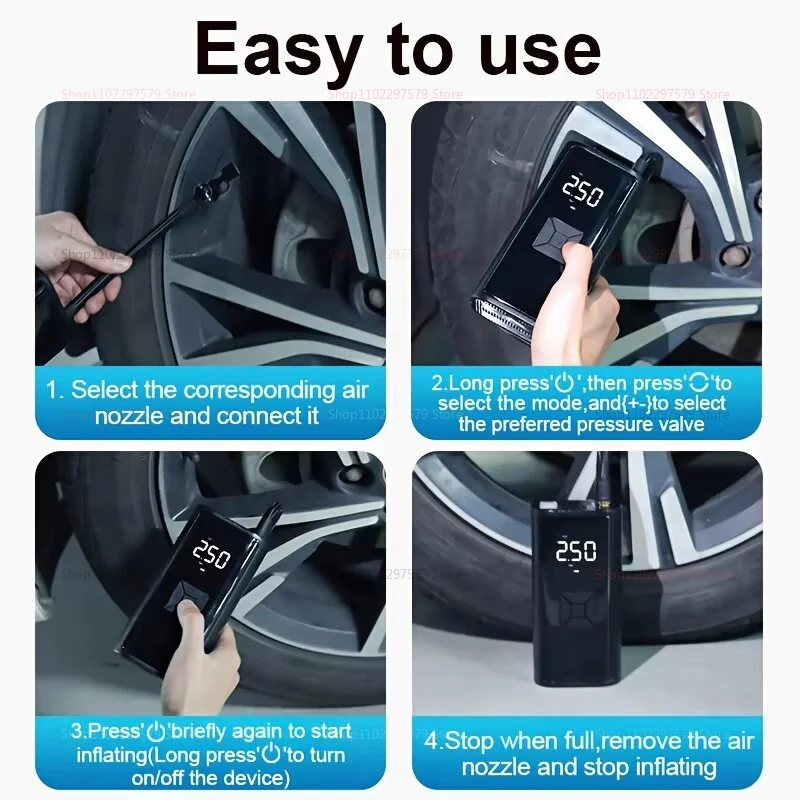 Air Pump LCD Display With LED Light 150PSI 120W Tire Inflator Air Compressor Portable Tire Pressure Gauge Wireless/w