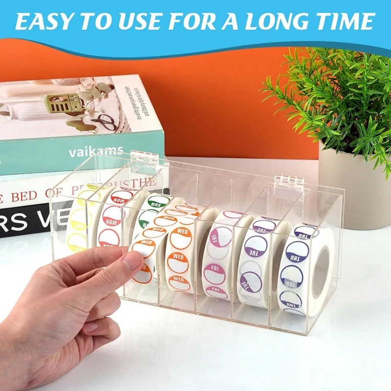 AT69-Acrylic Day Of The Week Covered Label Dispenser 7-Slot Wall Mount Sticker Roll (No Label)