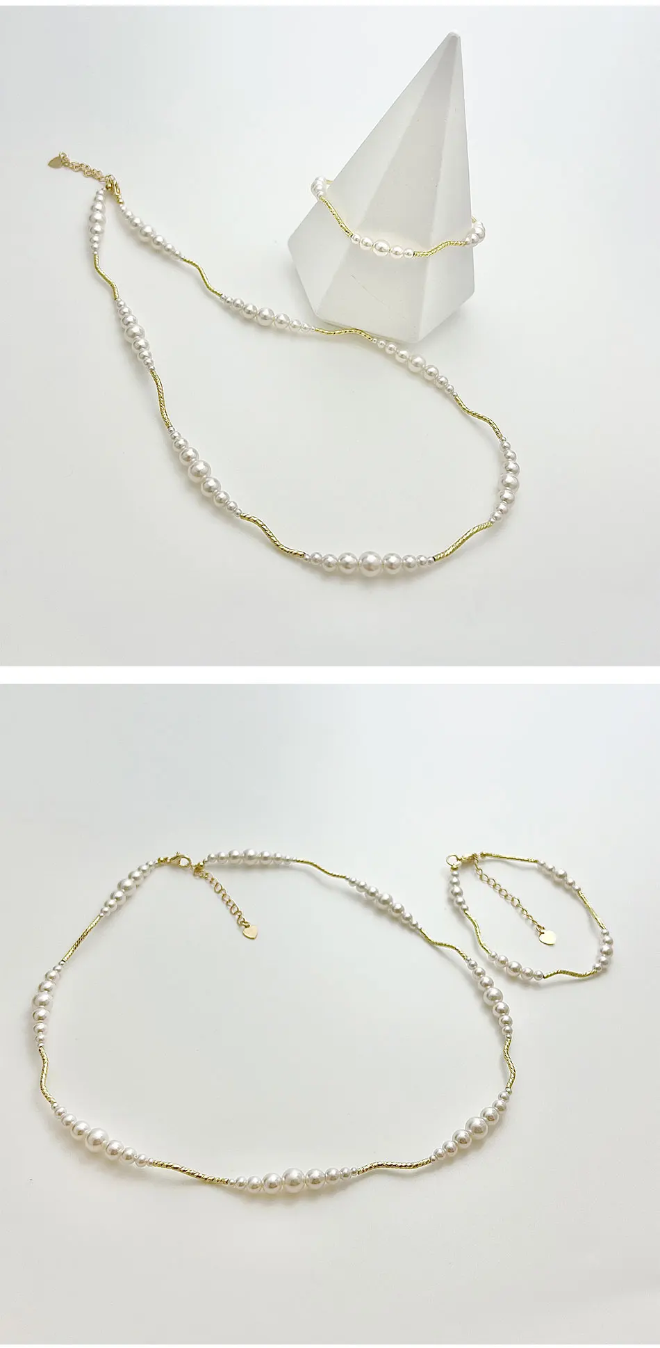 S7e51bf9e12f6496ca0d030052d2267aal Imitation Pearl Short Necklace Bracelet Copper Plated 14k Gold Mallzona